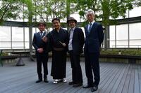 ＪＡＺＺ講談「名曲で綴る『２５』にまつわるジャズ物語」の取材会に出席した（左から）里村稔、玉田玉秀斎、畑ひろし、上場正俊