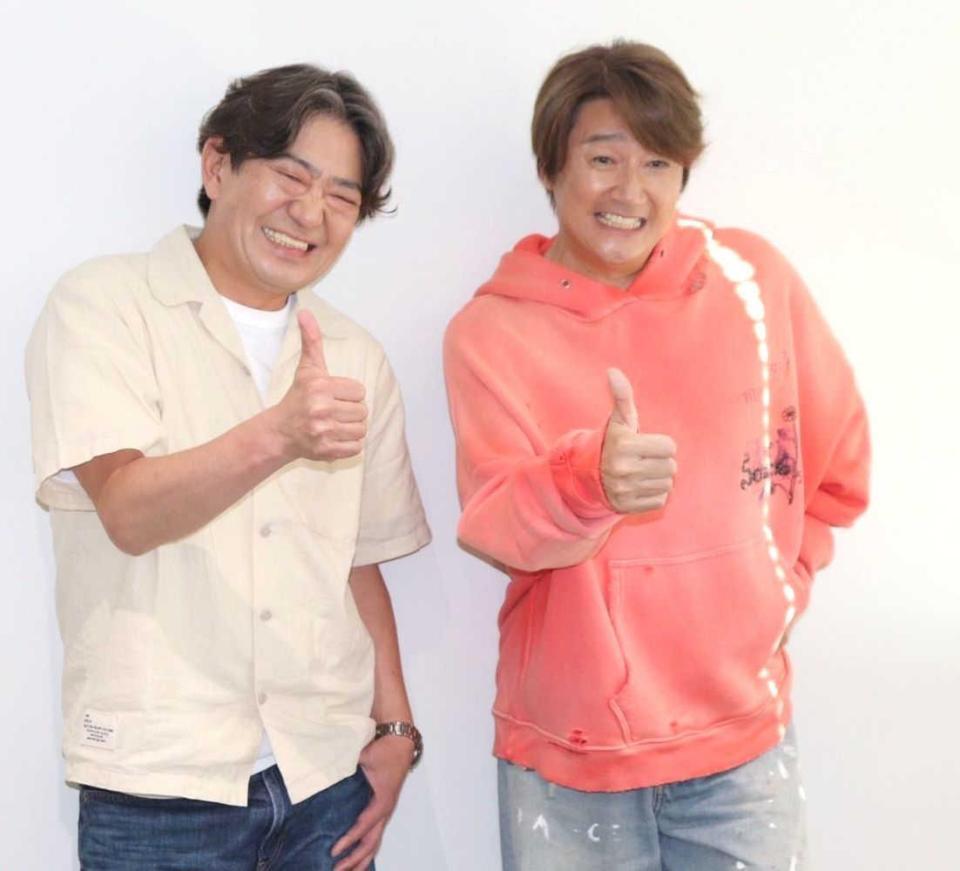 テレビ大阪「大阪おっさんぽ」の取材会に出席したメッセンジャー・黒田有（左）と近藤真彦