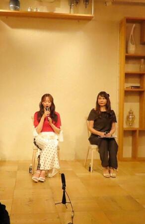 「ＡＢＥＭＡ」番組「時計仕掛けのマリッジ」の合同取材会に出席した森香澄、婚活アドバイザーの植草美幸氏＝９日