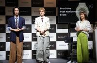 登壇した（左から）超特急のリョウガ、ユーキ、若槻千夏（撮影・吉澤敬太）