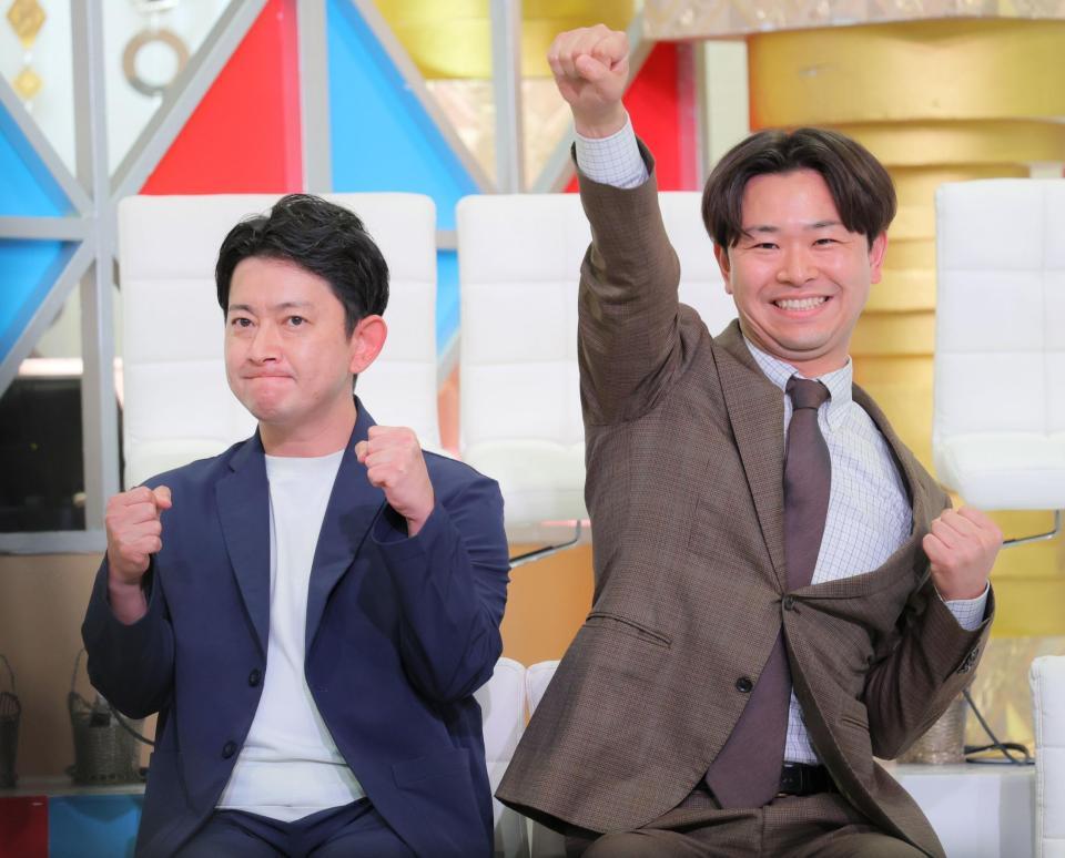 気合が入るダンビラムーチョの大原優一（左）と原田フニャオ（撮影・吉澤敬太）