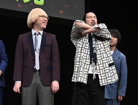 Ｍ１グランプリ２０２６開催会見で笑いを取る真空ジェシカのガク（左）と川北茂澄（撮影・開出牧）