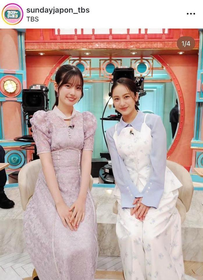 平祐奈（右）と。「サンデージャポン」の公式インスタグラム＠ｓｕｎｄａｙｊａｐｏｎ＿ｔｂｓより 