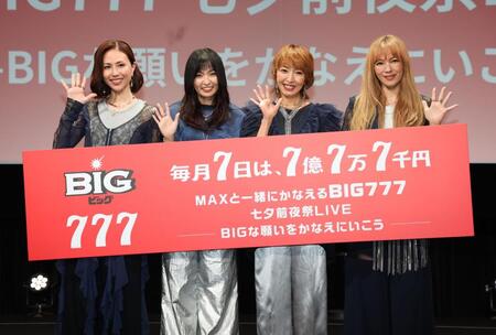 イベントを盛り上げたＭＡＸ（左から）ＮＡＮＡ、ＭＩＮＡ、ＲＥＩＮＡ、ＬＩＮＡ（撮影・金田祐二）