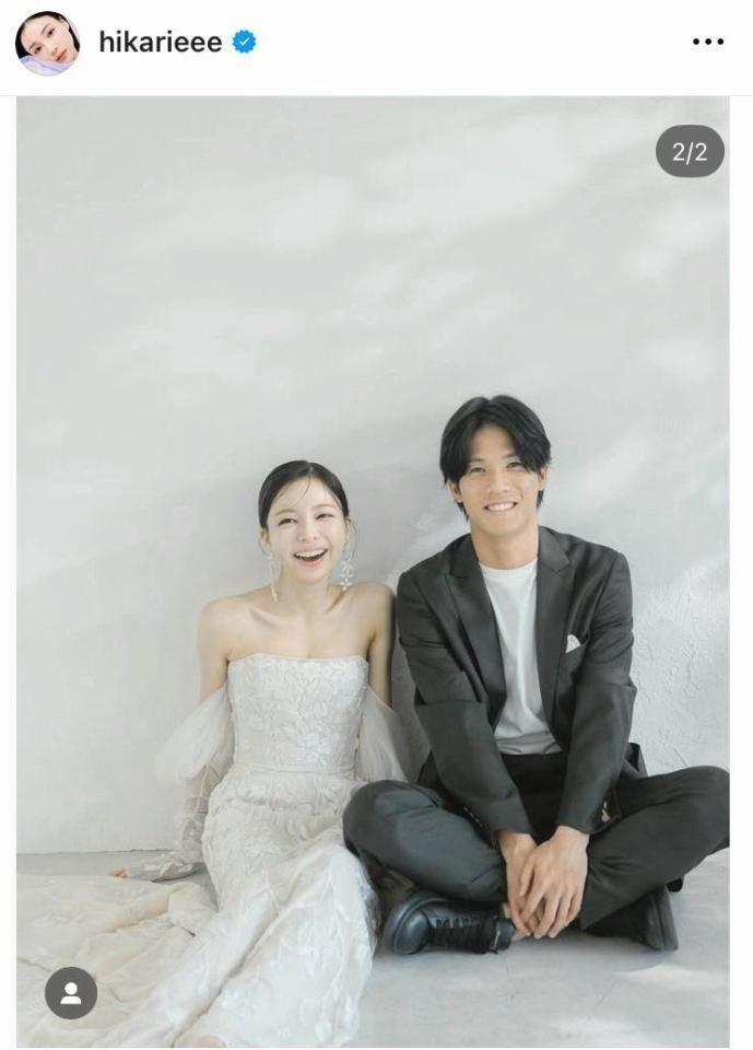 東京ヴェルディの福田湧矢との結婚を発表した愛甲ひかりのインスタグラム＠ｈｉｋａｒｉｅｅｅより 