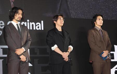 プレミアに登場した（左から）斎藤工、高橋一生、水上恒司（撮影・佐々木彰尚）