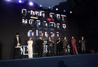 プレミアに登場した（左から）松永大司監督、ＭＥＧＵＭＩ、ユースケ・サンタマリア、斎藤工、高橋一生、水上恒司、青木崇高、チョン・イル（撮影・佐々木彰尚）