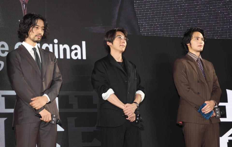 プレミアに登場した（左から）斎藤工、高橋一生、水上恒司（撮影・佐々木彰尚）