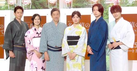 制作発表会見に出席した（左から）吉沢悠、恒松祐里、奥田瑛二、吉川愛、綱啓永、高松アロハ
