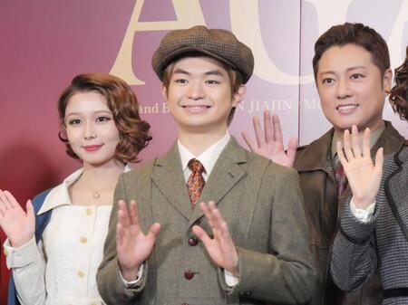 取材会に出席した（左から）内田未来、渡邉蒼、原田優一