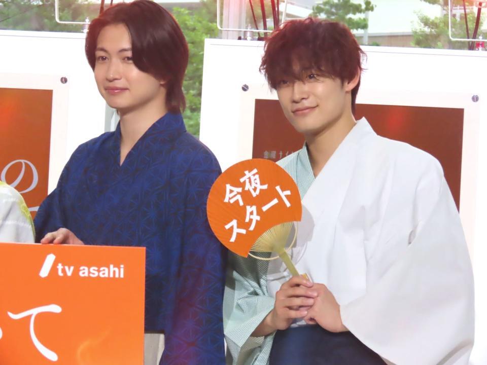 ドラマ制作発表に出席した超特急・高松アロハ（右）と綱啓永