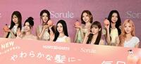 来日ヘアブランドイベントに出席した（左から）イェオン、ジューン、エイナ、イアン、ジウ、ユハ、カルメン、ステラ（撮影・堀内翔） 
