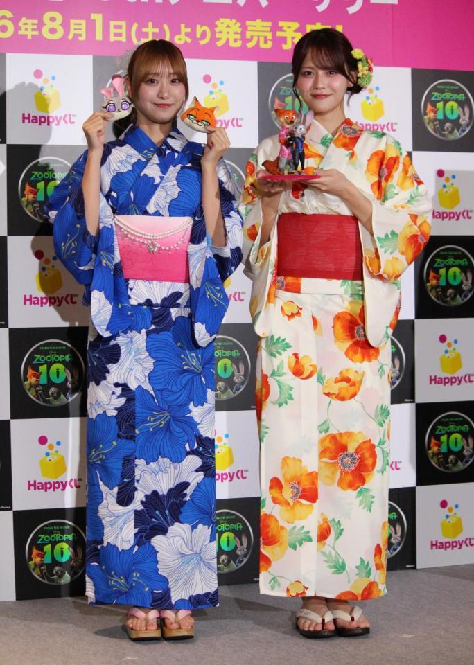 発表会に登壇した＝ＬＯＶＥの高松瞳（右）と瀧脇笙古