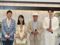 ２枚目シングル「冬の涙」の新曲発表会に出席した（左から）作曲家・伊戸のりお氏、円香乃氏、師匠の大谷明裕氏、亜蘭