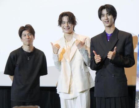 イベントに出席した（左から）上堀内佳寿也監督、今井竜太郎、曽野舜太