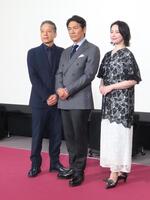 取材会に出席した（左から）勝村政信、高橋克典、美村里江