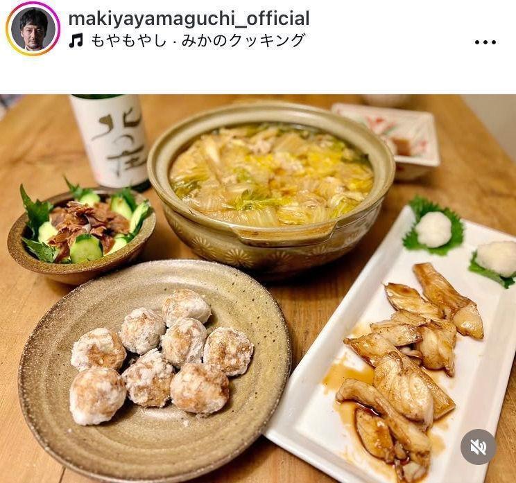 アジのしんじょう揚げ、鱈焼き、豚白菜。山口馬木也のインスタグラム＠ｍａｋｉｙａｙａｍａｇｕｃｈｉ＿ｏｆｆｉｃｉａｌ（４月４日付）より 