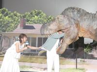 恐竜に食べられる杉浦太陽を助けようとするも、すでに手遅れな辻希美（左）＝都内