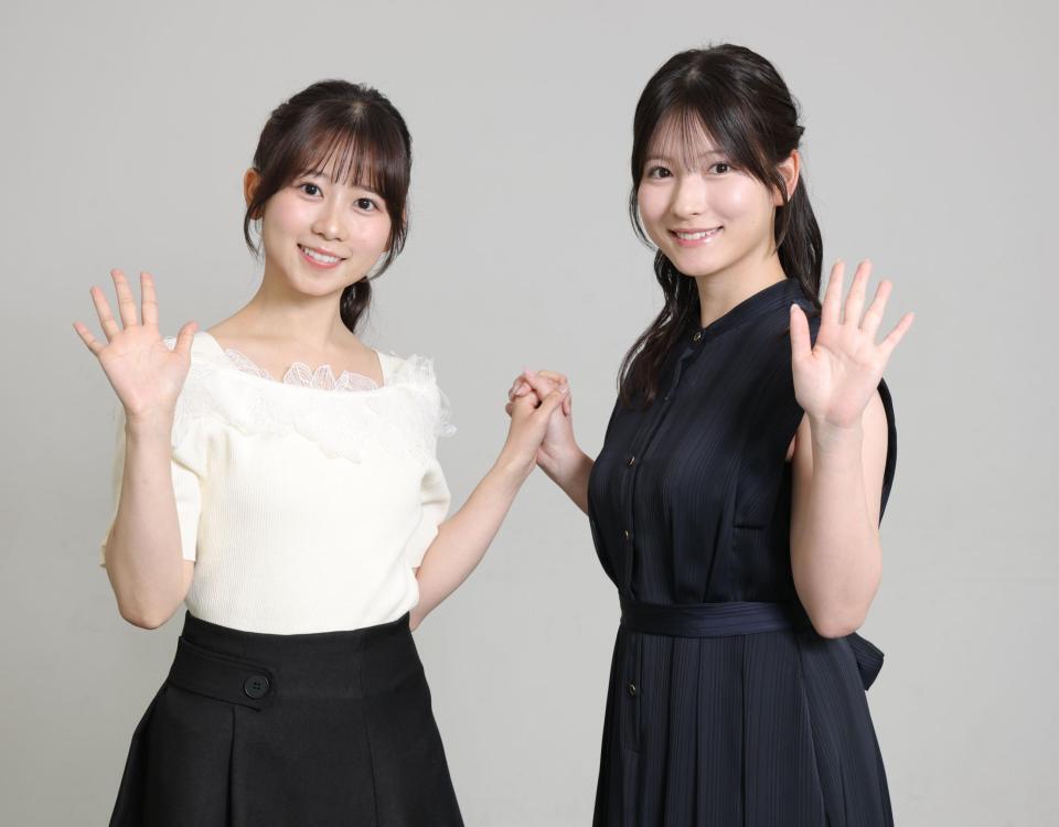 同期の新人アナとして活躍の場を広げるテレビ東京・鈴木芹里乃（左）と北川莉央アナ＝東京・六本木のテレビ東京（撮影・西岡正）