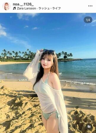 「７人揃っての初めての海外旅行！」と家族ハワイ旅を報告した長女・希空のインスタグラム＠ｎｏａ．＿．１１２６＿より