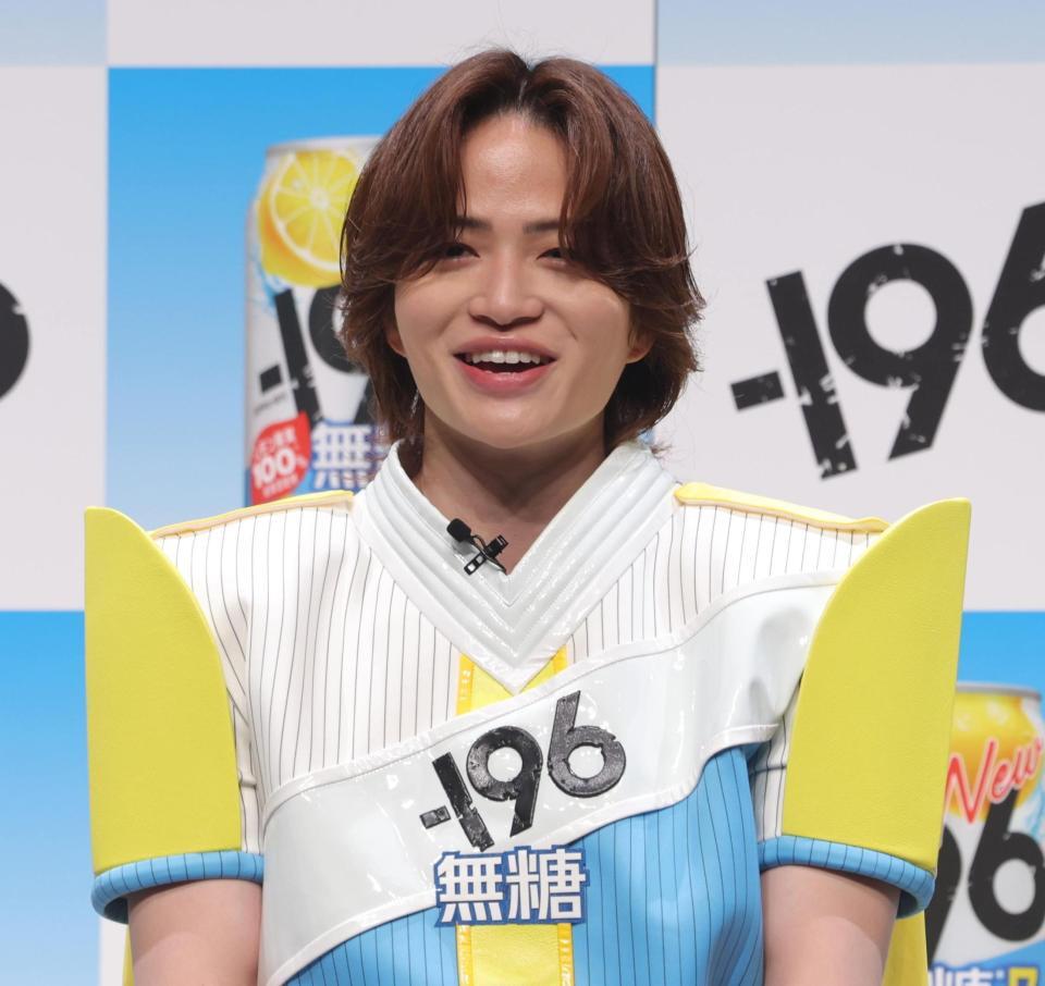 発表会に登場した菊池風磨（撮影・佐々木彰尚）
