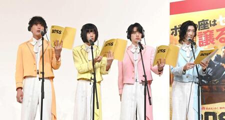 アフレコをするモナキの（左から）じん、おヨネ、ケンケン、サカイＪｒ．
