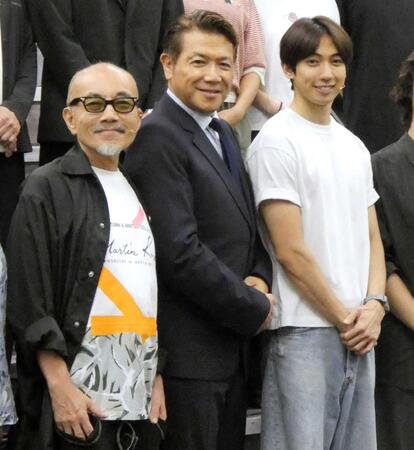 会見を行った（左から）竹中直人、別所哲也、有澤樟太郎