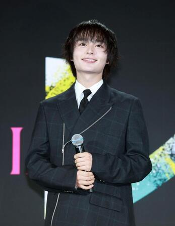 発表会に登壇したなにわ男子・大西流星（撮影・石井剣太郎）