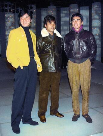 １９９４年２月、新御三家復活で勢ぞろいした（左から）西城秀樹さん、野口五郎、郷ひろみ