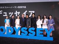 舞台あいさつに登場した（左から）白石涼子、榎木淳弥、坂本真綾、平田広明、藤岡弘、、藤岡真威人、藤岡舞衣、天翔天音、天翔愛