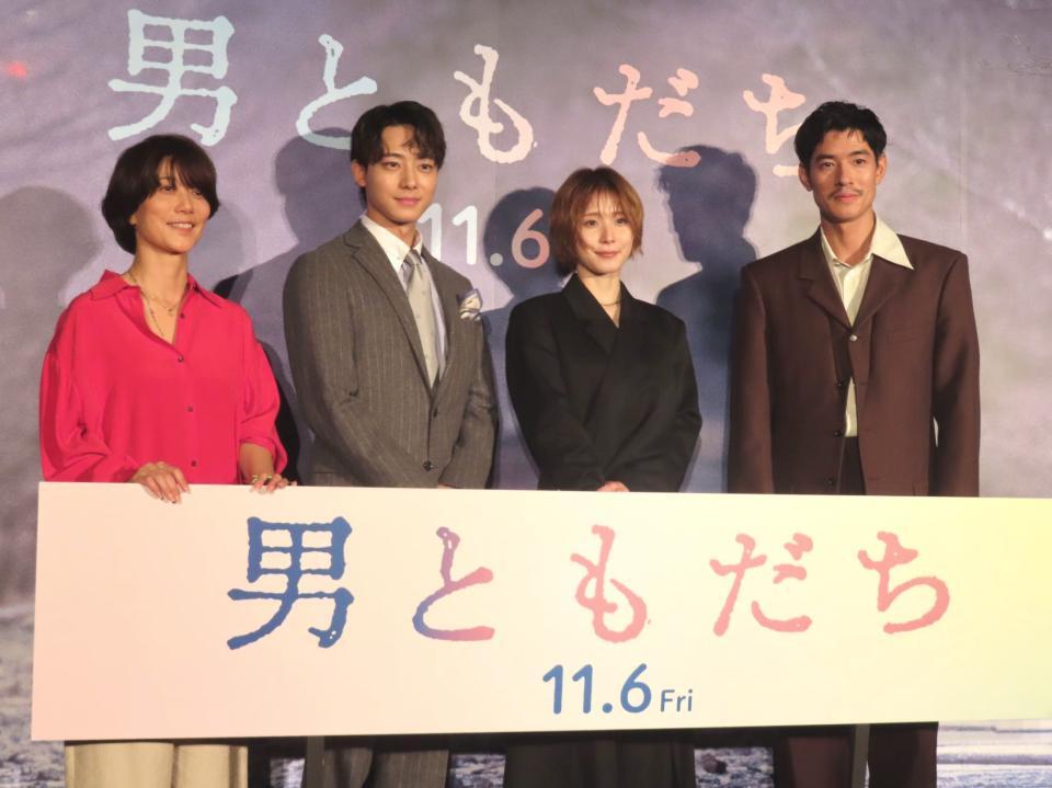 （左から）三島有紀子監督、井上祐貴、松岡茉優、中島歩