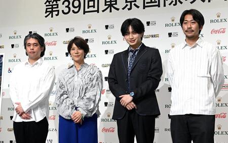ラインナップ発表会に出席した（左から）池田暁監督、三島有紀子監督、中島健人、山本英監督（撮影・堀内翔）
