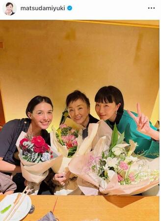 モーガン茉愛羅（左）、ゆう姫（右）と。松田美由紀のインスタグラム＠ｍａｔｓｕｄａｍｉｙｕｋｉ（１０月７日付）より 