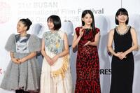 第３１回釜山国際映画祭に正式出品された映画「ルックバック」に出演する（左から）岡田六花、七瀬ふうり、出口夏希、蒔田彩珠