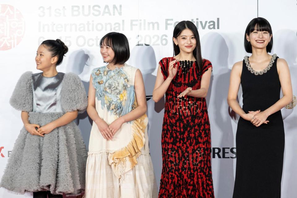 第３１回釜山国際映画祭に正式出品された映画「ルックバック」に出演する（左から）岡田六花、七瀬ふうり、出口夏希、蒔田彩珠