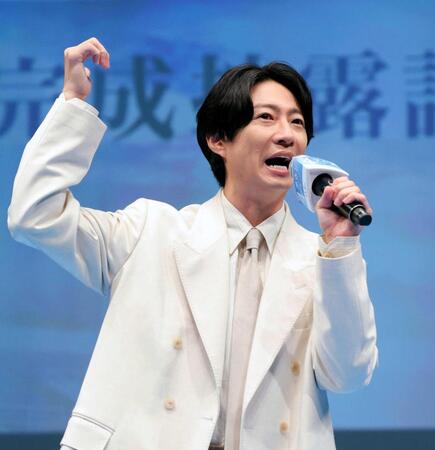 撮影時のエピソードを話す相葉雅紀（撮影・西岡正）
