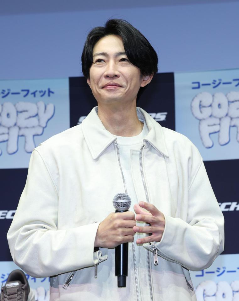 発表会に登場した相葉雅紀（撮影・佐々木彰尚）