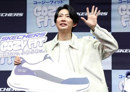 発表会に登場した相葉雅紀（撮影・佐々木彰尚）