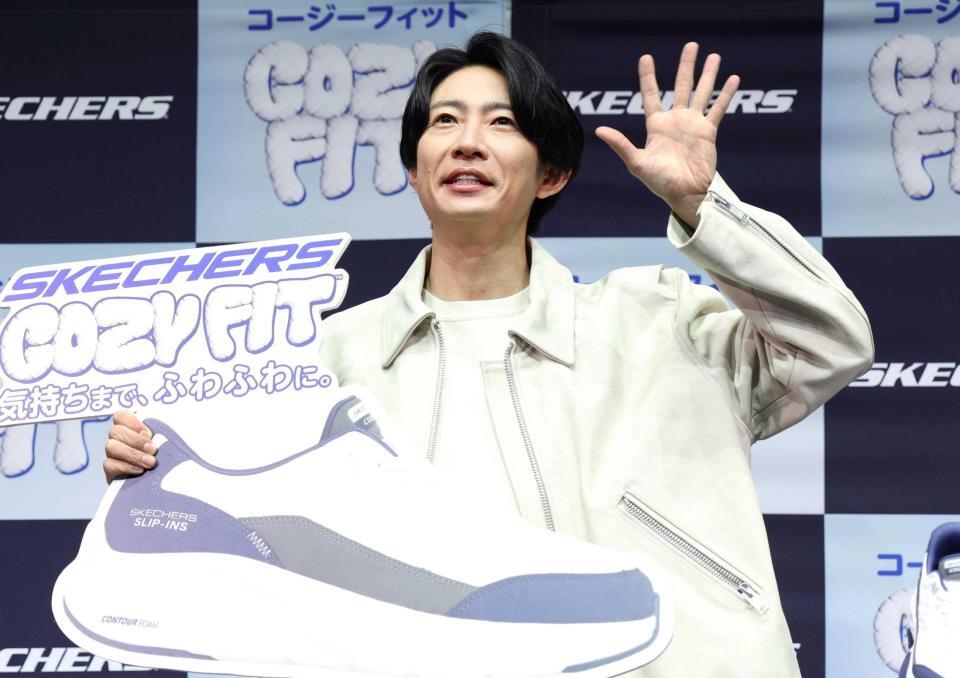 発表会に登場した相葉雅紀（撮影・佐々木彰尚）