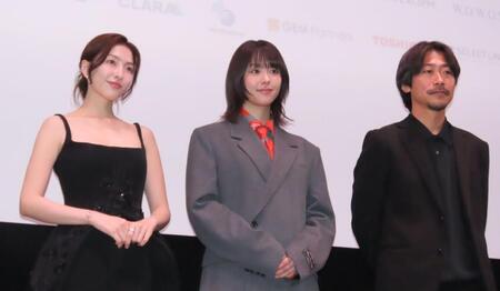 映画「過怠」にＷ主演の知英（左）と唐田えりか（中）と山本英監督