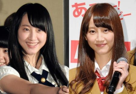 茶髪に変身して登場した松井玲奈（右）。左の写真は昨年１１月の撮影時