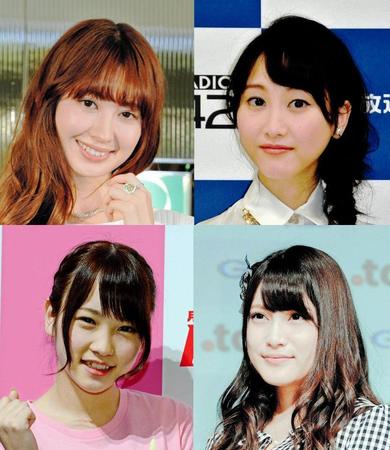 不出馬組の（上段左から時計回りに）小嶋陽菜、松井玲奈、入山杏奈、川栄李奈