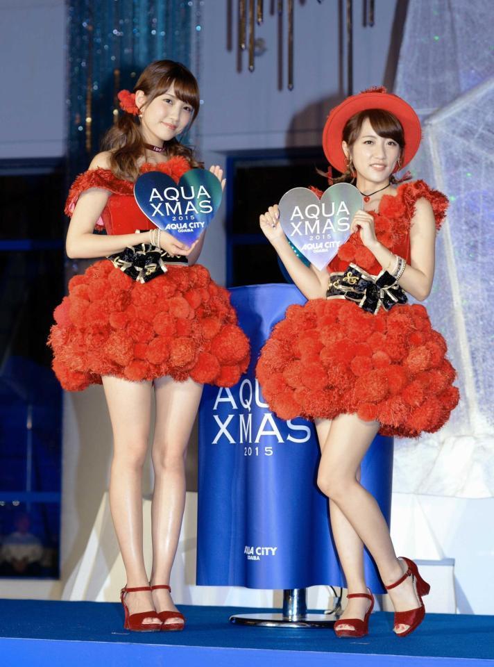　アクアシティお台場でのイルミネーション点灯式に登場したＡＫＢ４８の高橋みなみと加藤玲奈（左）