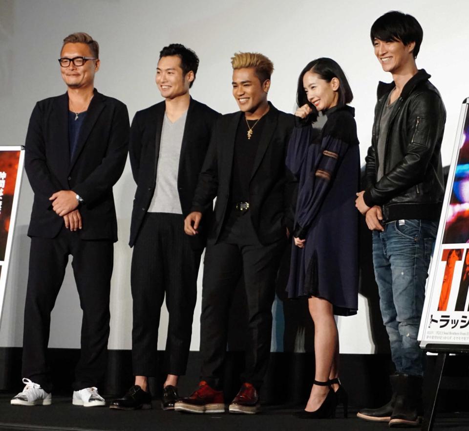 　（左から）権野元監督、八木将康、ＥＬＬＹ、中村ゆり、天野浩成＝東京・ユナイテッド豊洲