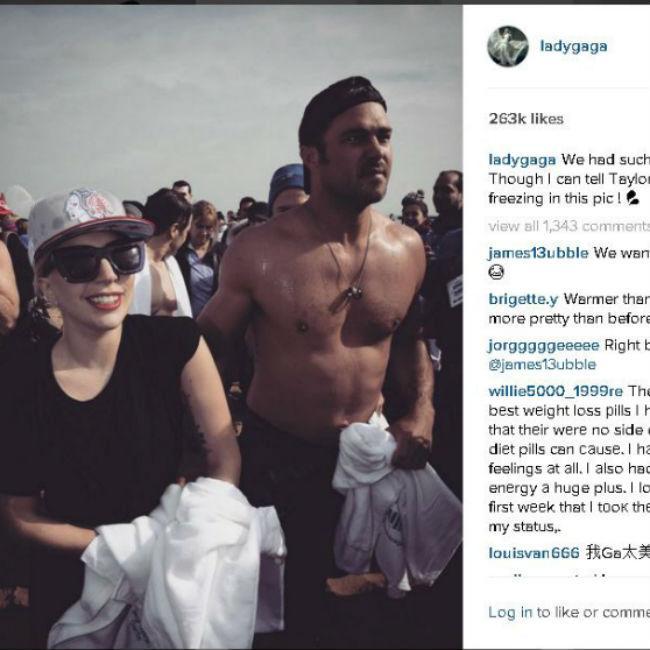 レディー・ガガ、チャリティのために寒空の中湖へ！