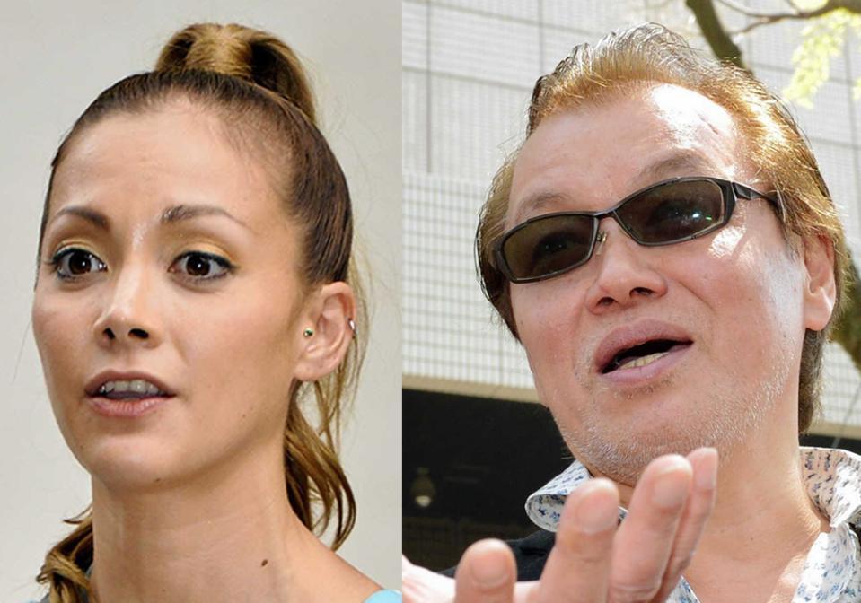 裁判中の土屋アンナ（左）と甲斐智陽氏