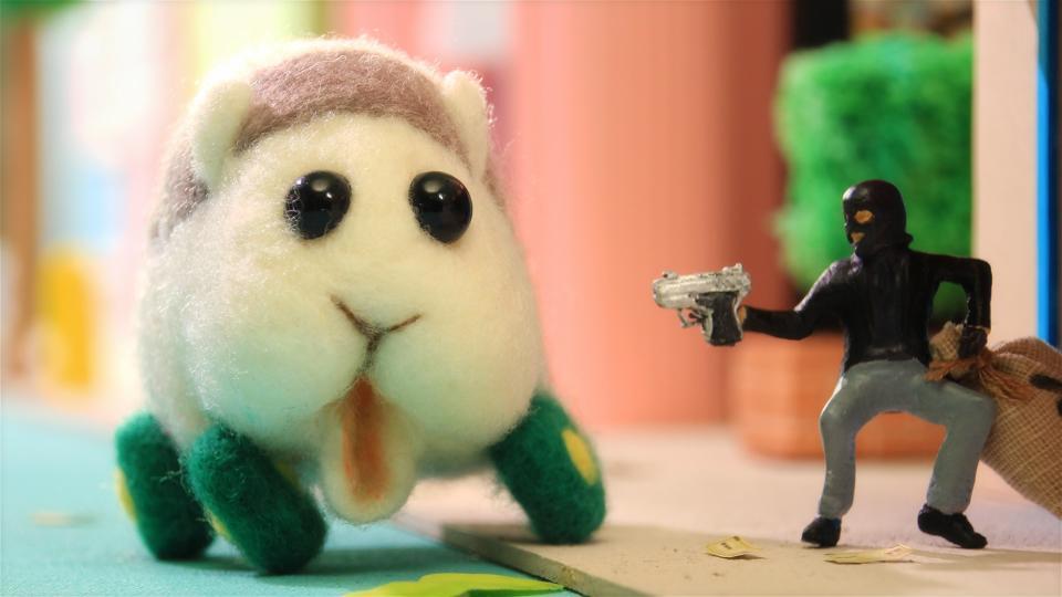 第２話「銀行強盗をつかまえろ！」より（強盗）（Ｃ）見里朝希JGH・シンエイ動画／モルカーズ