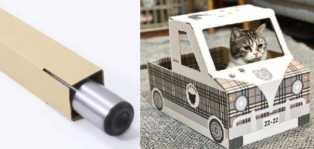 バット用に猫トラックと遊び心満載のダンボール