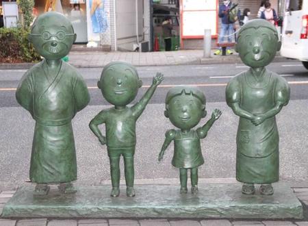 桜新町商店街にある波平さんらの銅像