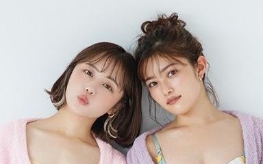 「ケアベア」と初のコラボレーション商品を着用した井上咲楽（右）となえなの